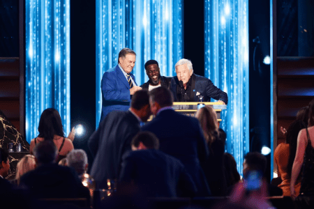 Belichick (left) onstage at Netflix's "GROAT" last month
