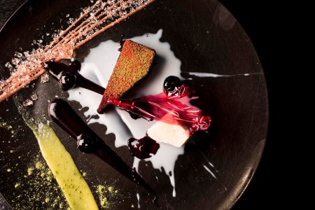 Matcha, Berries, Hibiscus Cheesecake at the Alinea Restaurant in Chicago, Illinois