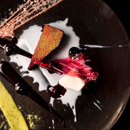 Matcha, Berries, Hibiscus Cheesecake at the Alinea Restaurant in Chicago, Illinois