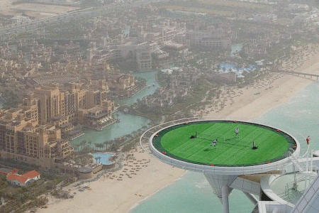 The match between Roger Federer and Andre Agassi atop Burj Al Arab Jumeirah February 2005
