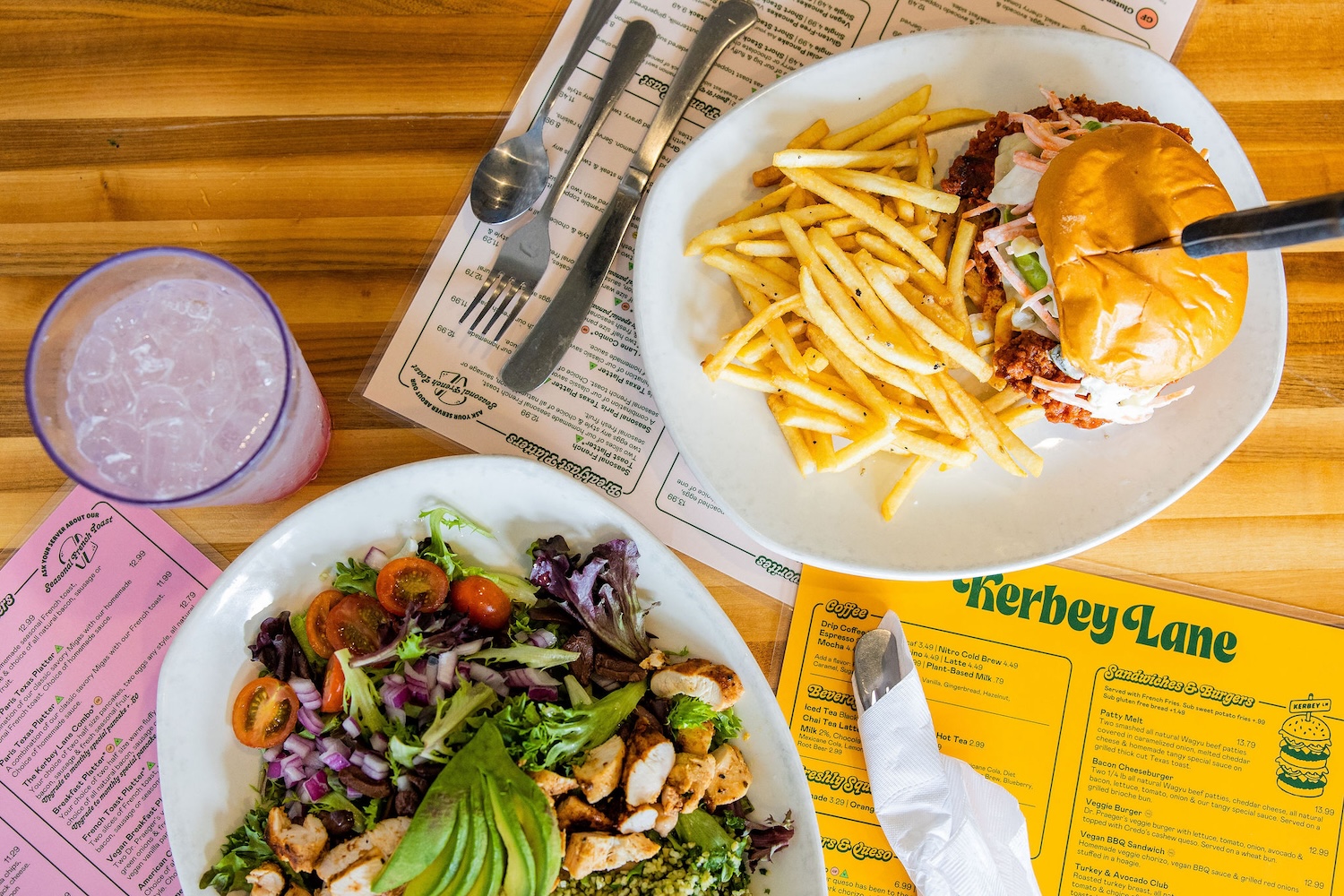 A Kerbey Lane Cafe brunch spread, featuring made-from-scratch comfort food, and the ambience of it's 80s roots