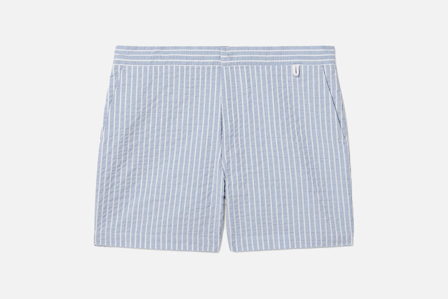 Mr P. Straight-Leg Mid-Length Striped Seersucker Swim Shorts