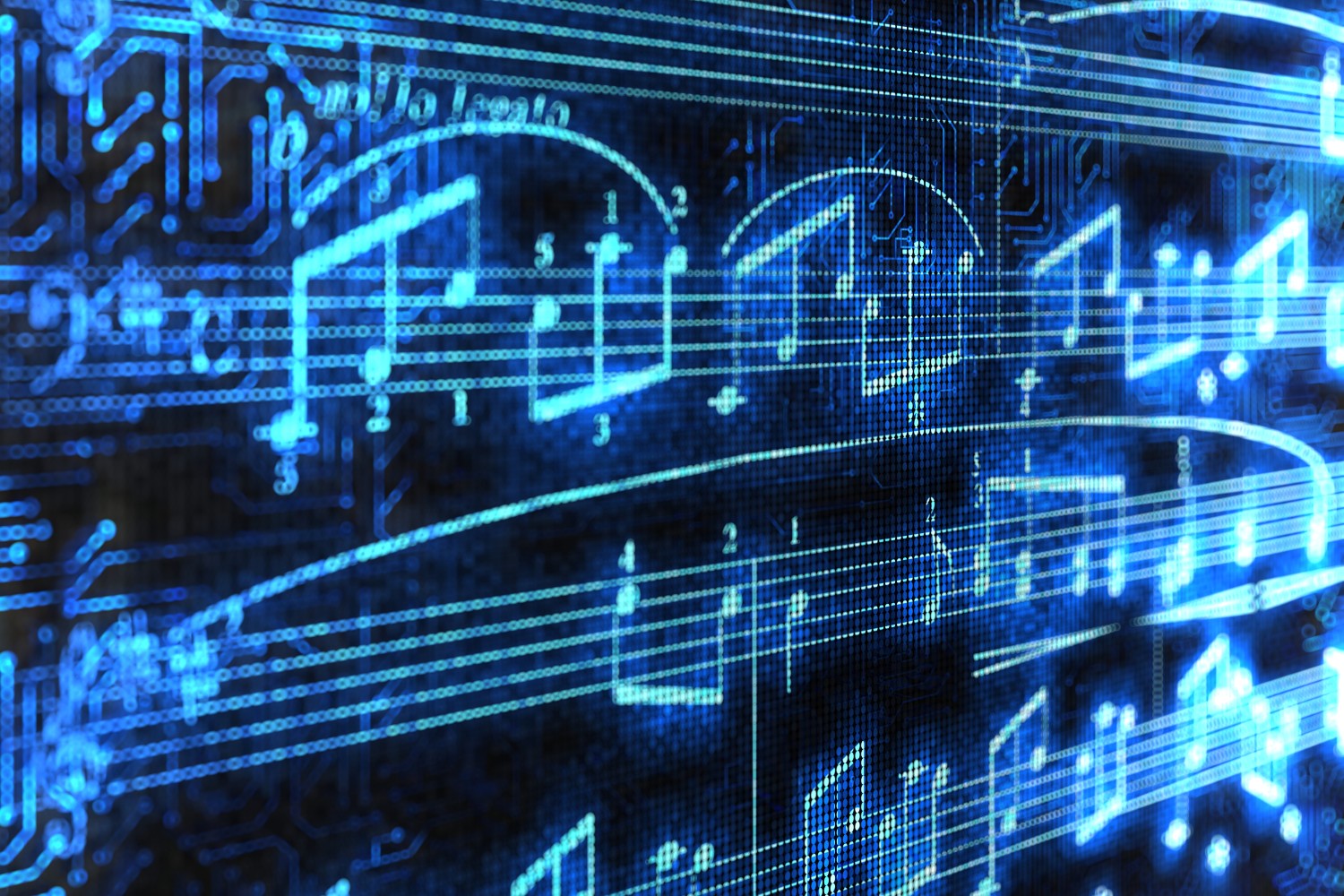 An illustration of music being composed by a computer. Three major record labels are suing two AI companies over copyright infringement.