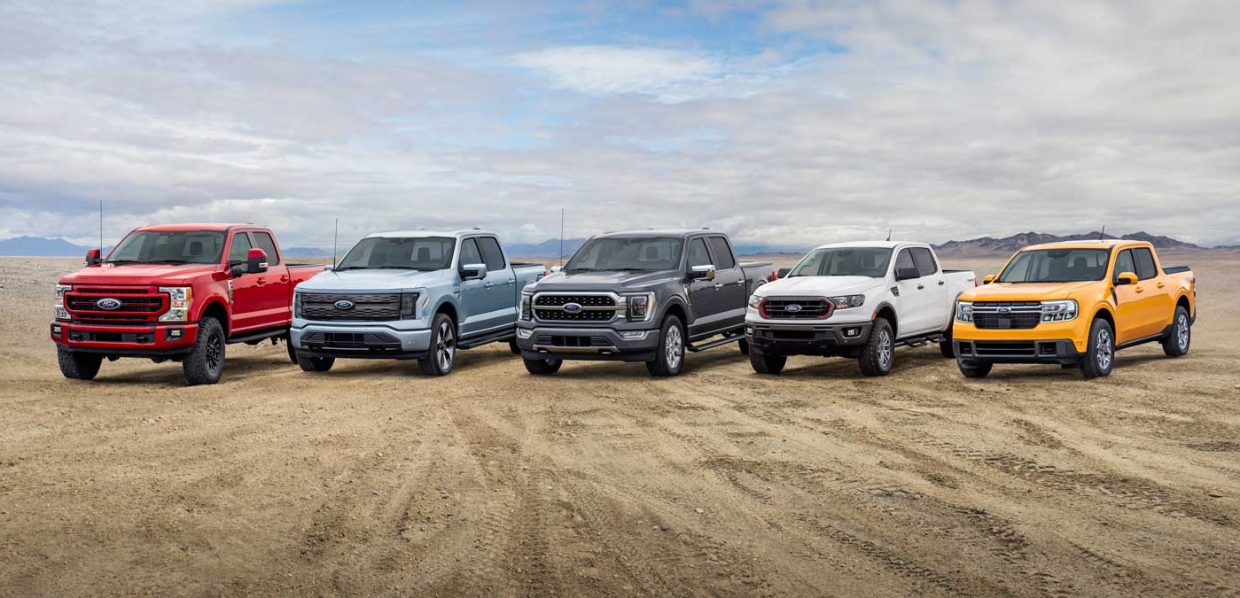 Ford's lineup of pickup trucks, from the large F-250 to the small Maverick