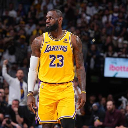 LeBron James #23 of the Los Angeles Lakers looks on during the game against the Denver Nuggets during Round One Game Five of the 2024 NBA Playoffs on April 29, 2024 at the Ball Arena in Denver, Colorado