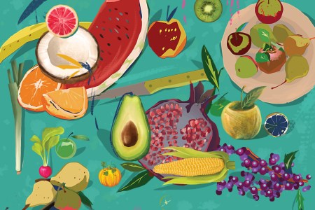 An abstract illustration of healthy fruits and vegetables