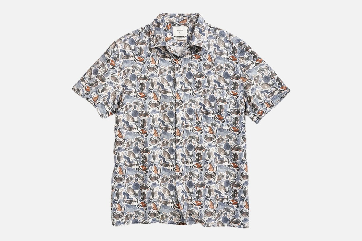 Billy Reid Short Sleeve Crab Linen Treme Block Shirt