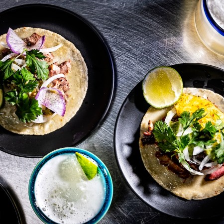 he Tongue, left, and Pork Tacos with Mezcal Margaritas at Chicatana Restaurant