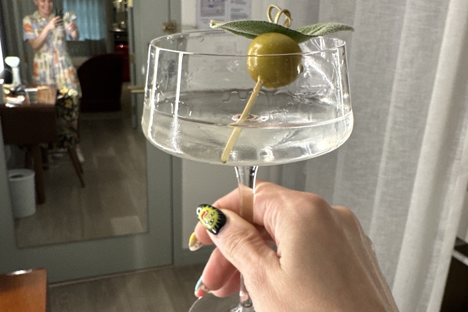 The elegant Mayahuel, a mix of El Tesoro Blanco tequila, blanc vermouth and elderflower liqueur that's garnished with an olive and sage leaf.