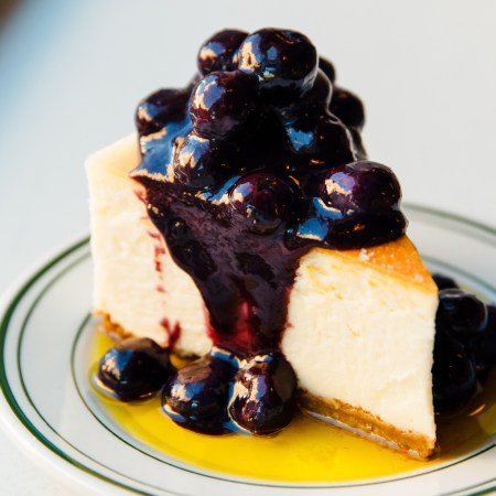 Agi's Counter Chef, Jeremy Salamon’s cheesecake topped with a blueberry coriander compote