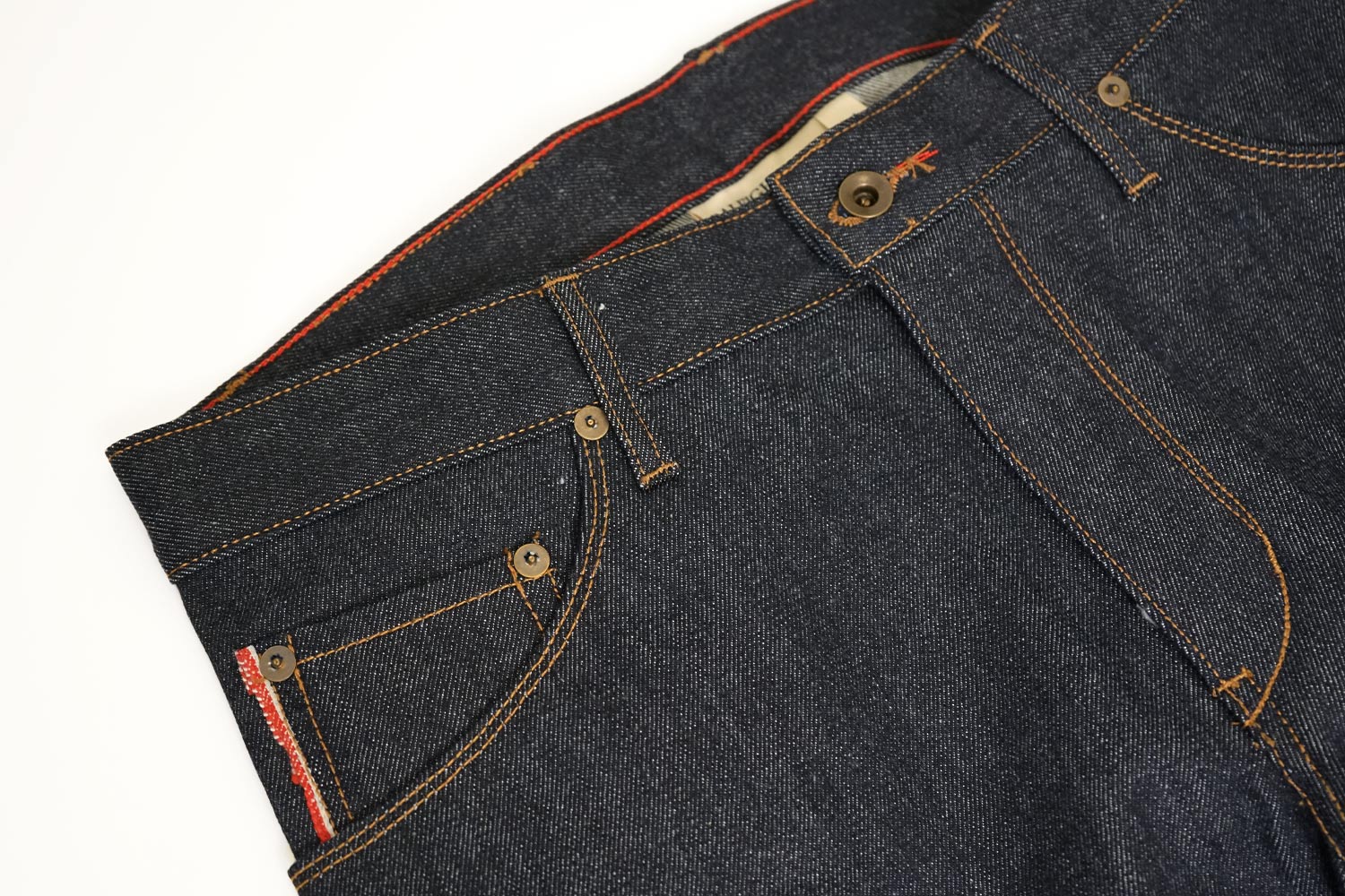 Detail of Raleigh Denim Workshop Alexander Selvage Raw Jeans