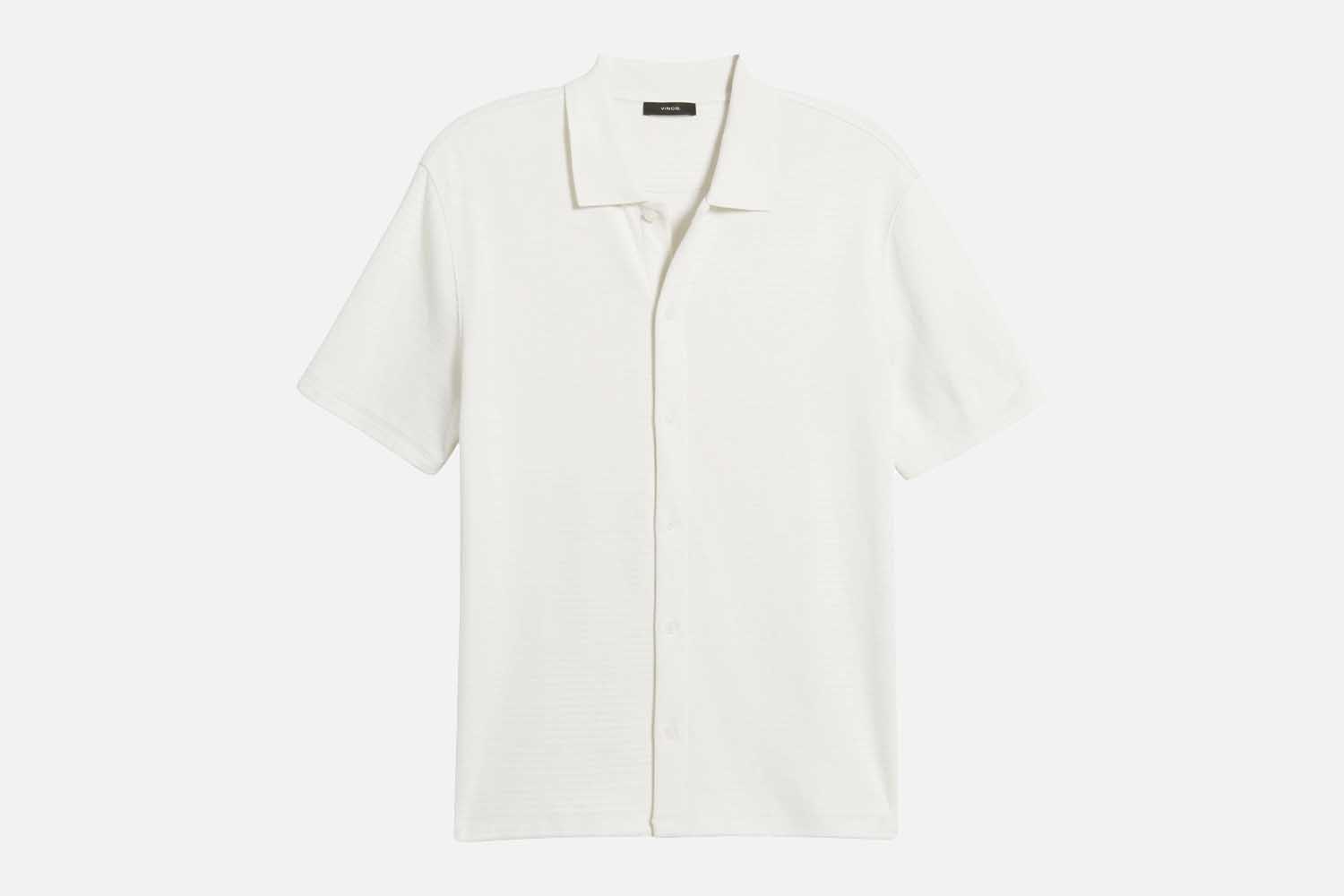 Vince Textured Double Knit Short Sleeve Button-Up Shirt