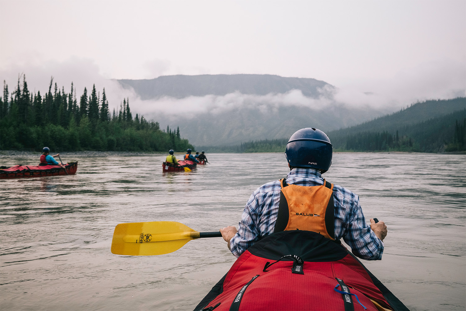 A view of Andy's dad from the canoe.