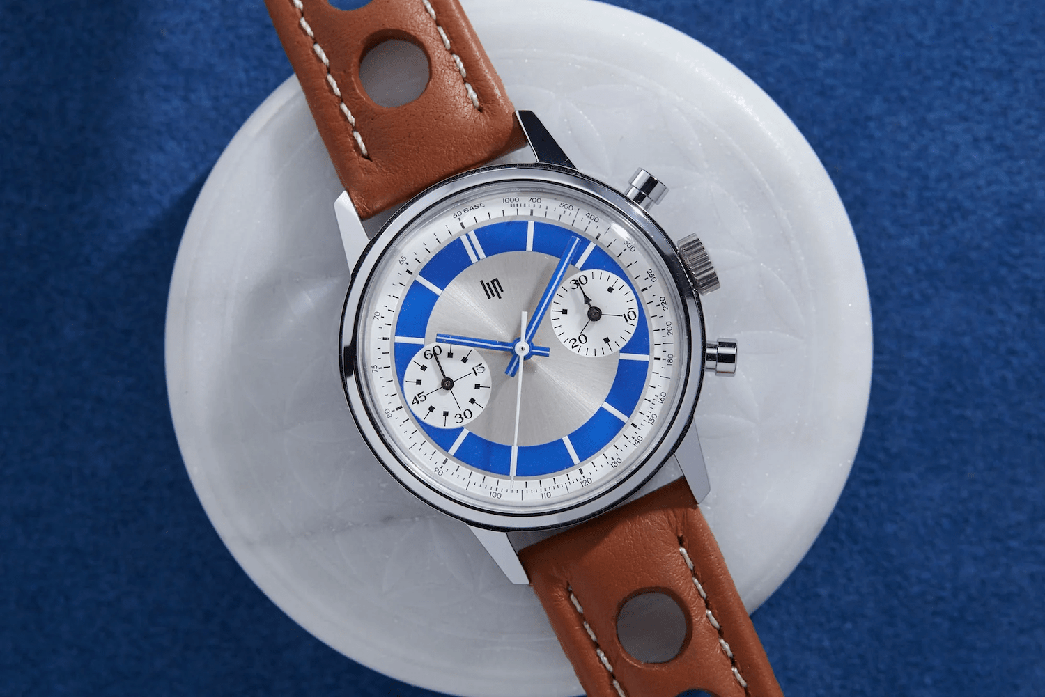 LIP ‘Paul Newman’ Chronographs are  distinctive for their stylized typography, blocky minute indices, and pops of color 