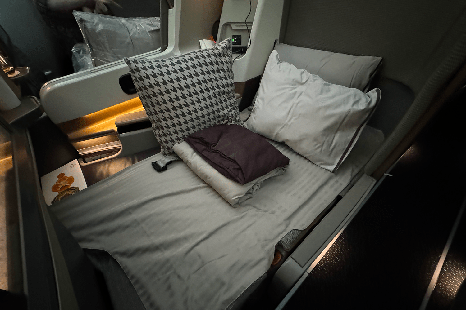 The seats in business class convert into a bed measuring six-and-a-half feet long