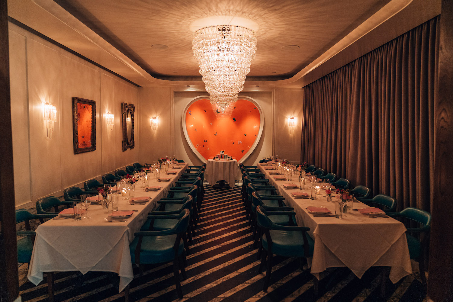 Cecconi's Butterfly Room is anchored by a stunning heart-shaped Damien Hirst piece fittingly titled "Butterfly"