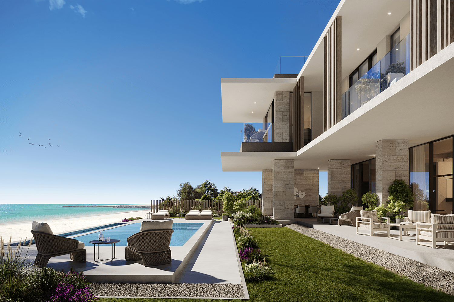A rendering of one of the beach villas