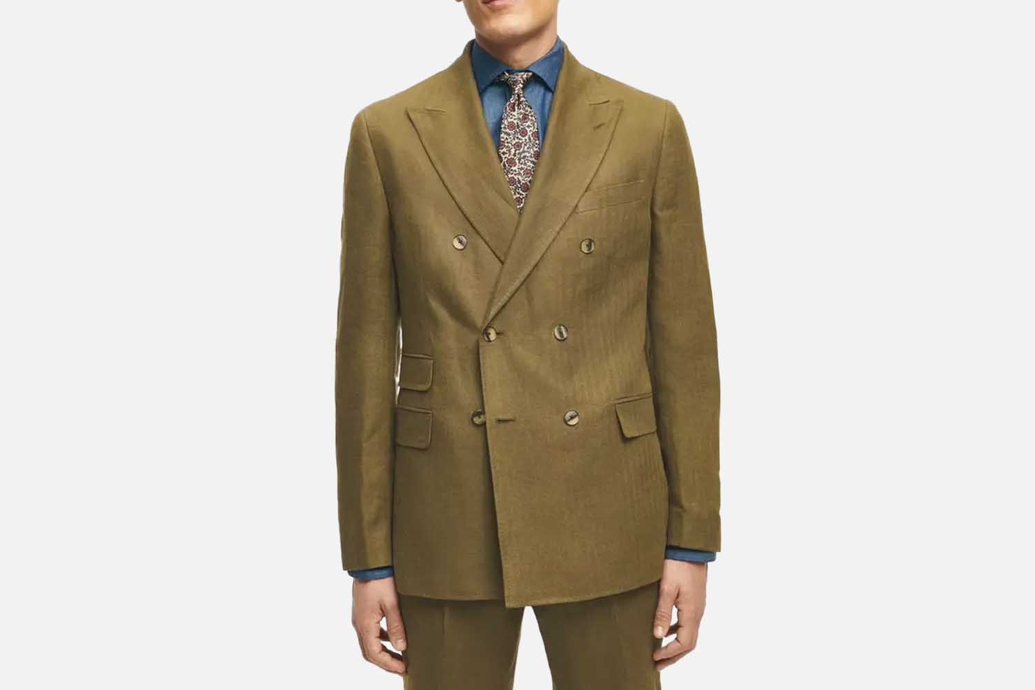 Brooks Brothers Slim Fit Linen Herringbone Double-Breasted Suit Jacket