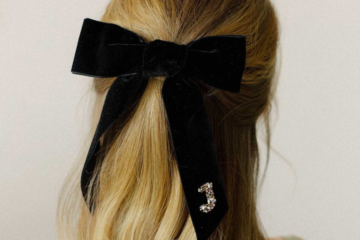 Velvet Bow With Beaded Initials