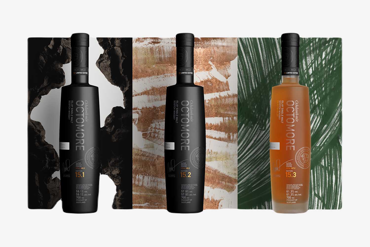 The three new bottles from Octomore (15.1, 15.2, 15.3)