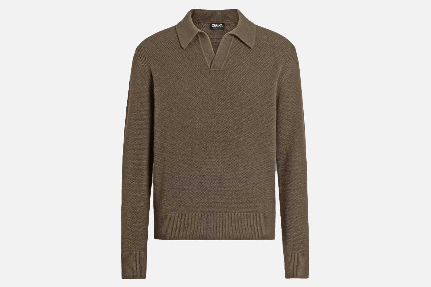 Zenga Dark Khaki Mélange Oasi Cashmere Polo Shirt