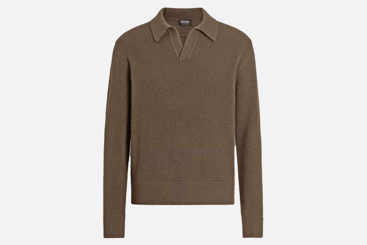 Zenga Dark Khaki Mélange Oasi Cashmere Polo Shirt