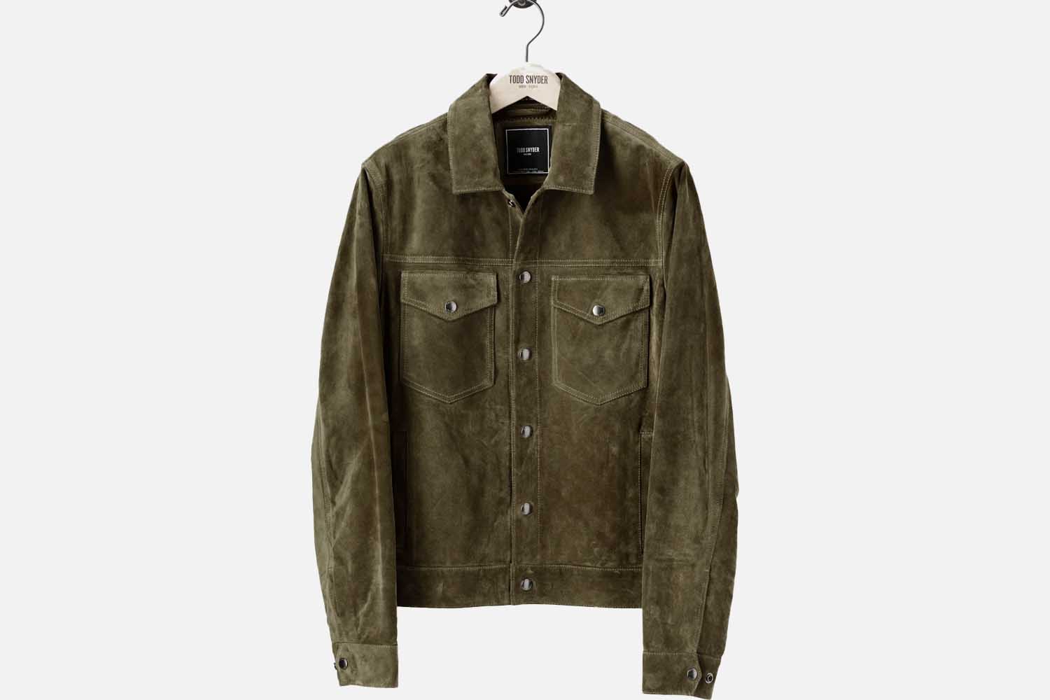 Todd Snyder Italian Suede Snap Dylan Jacket in Navy