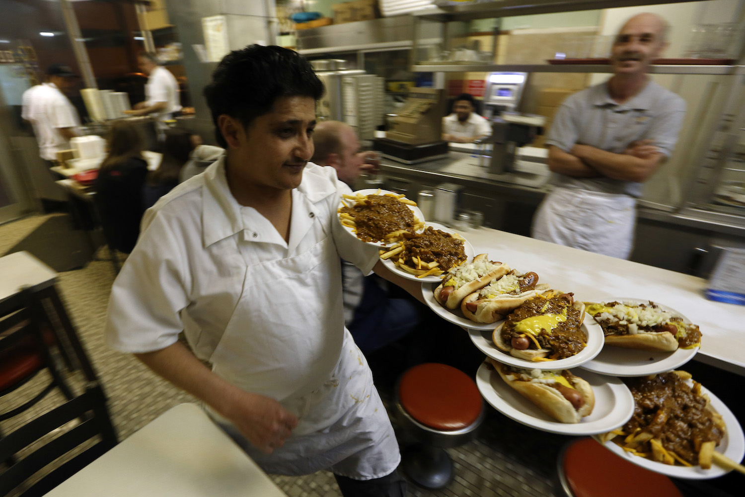 The scene inside Lafayette Coney Island in Detroit, Michigan