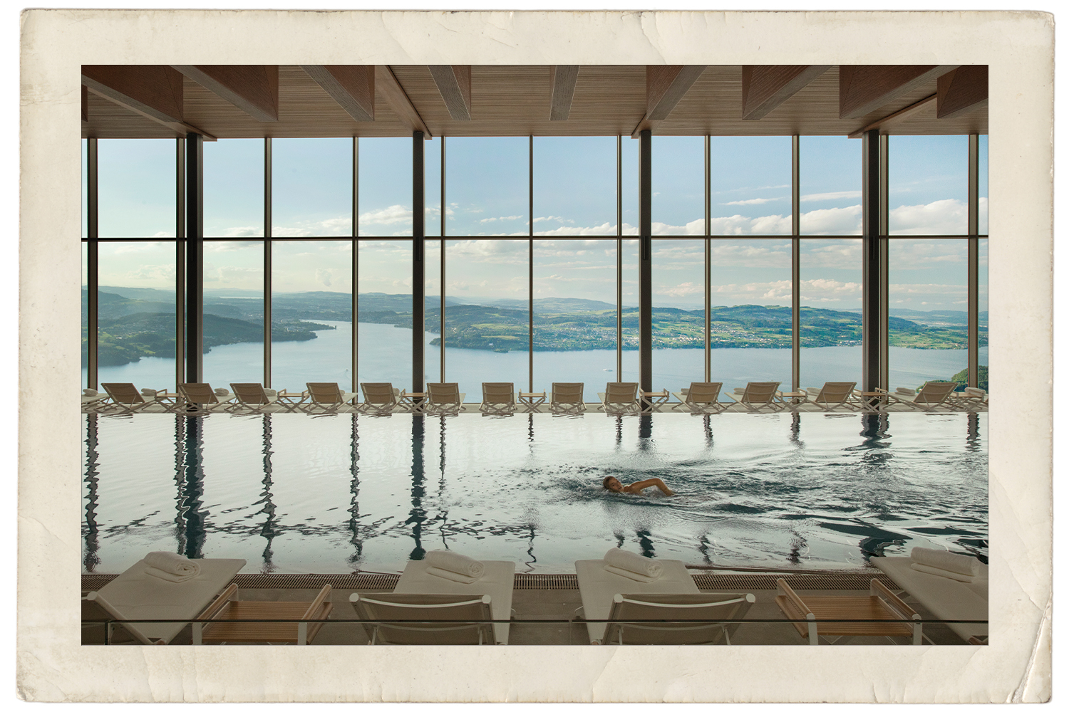 A view of the saltwater pool at Alpine Spa at the Bürgenstock Resort.