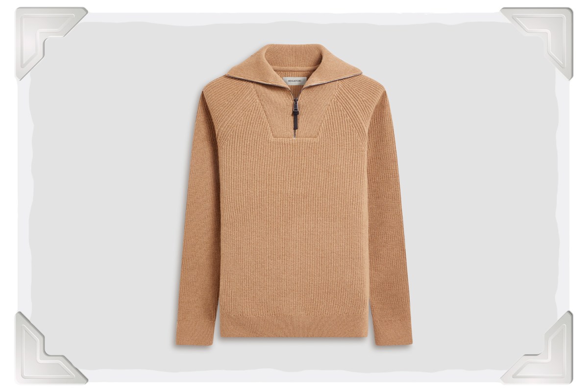BUGATCHI Fisherman Rib Stitch Quarter Zip Sweater
