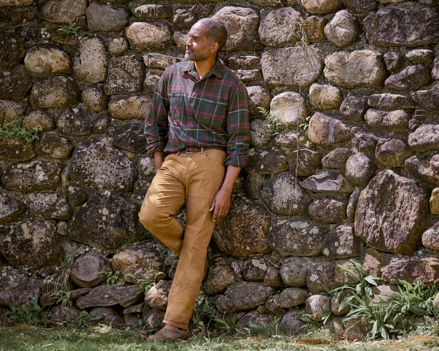 A man wearing the Perfect Flannel Shirt from Orvis
