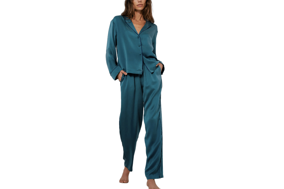 Lunya Washable Silk Piped Long Sleeve Pant Set