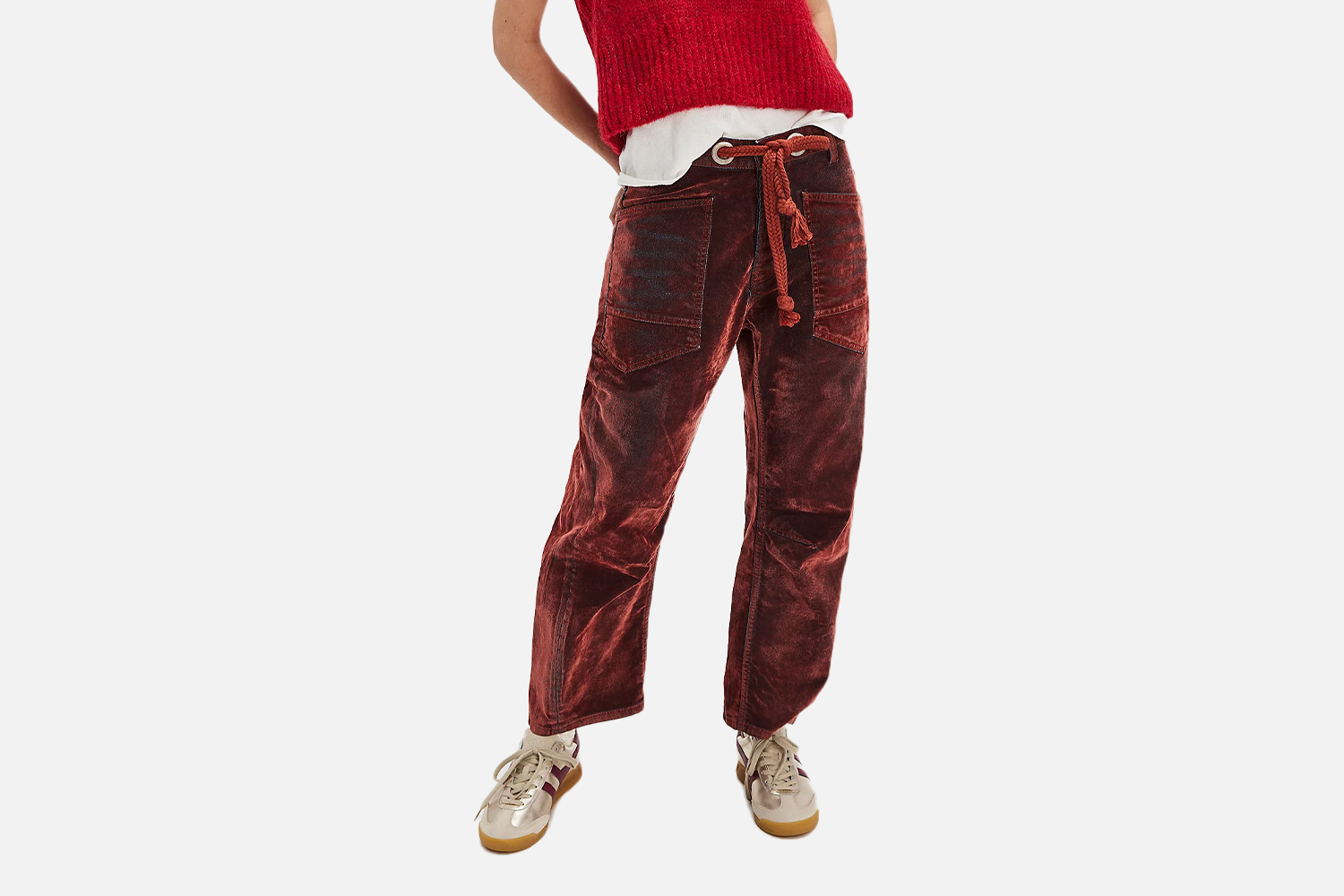 Free People We The Free Moxie Flocked Pull-On Barrel Jeans