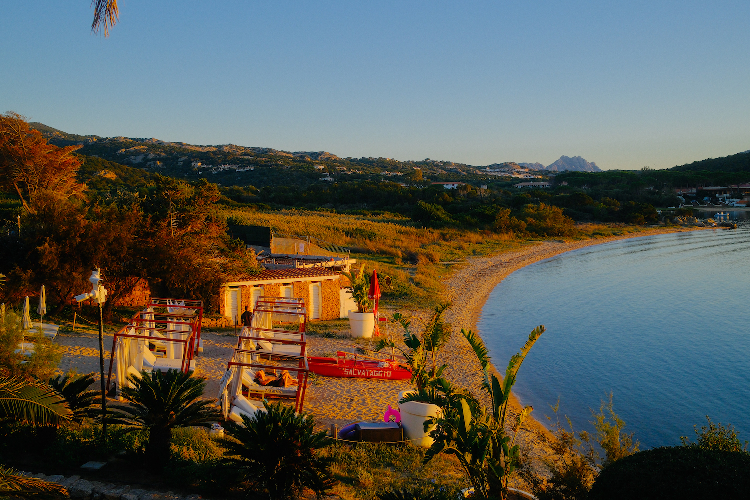 Sunset on the beach at 7Pines Sardinia