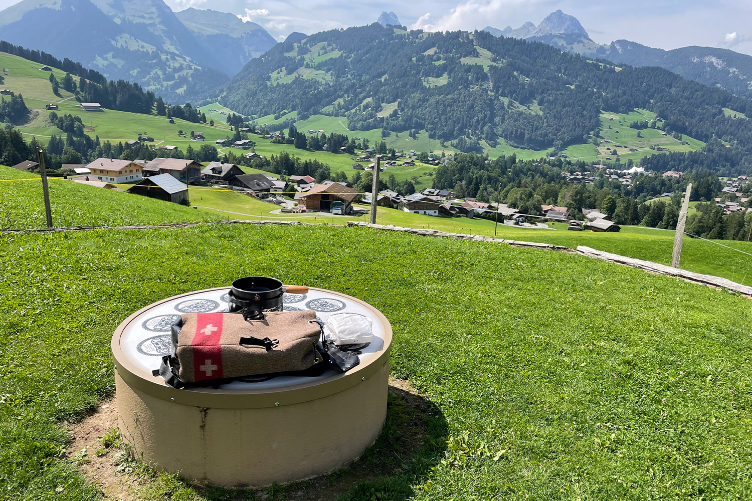 A fondue backpack with a view