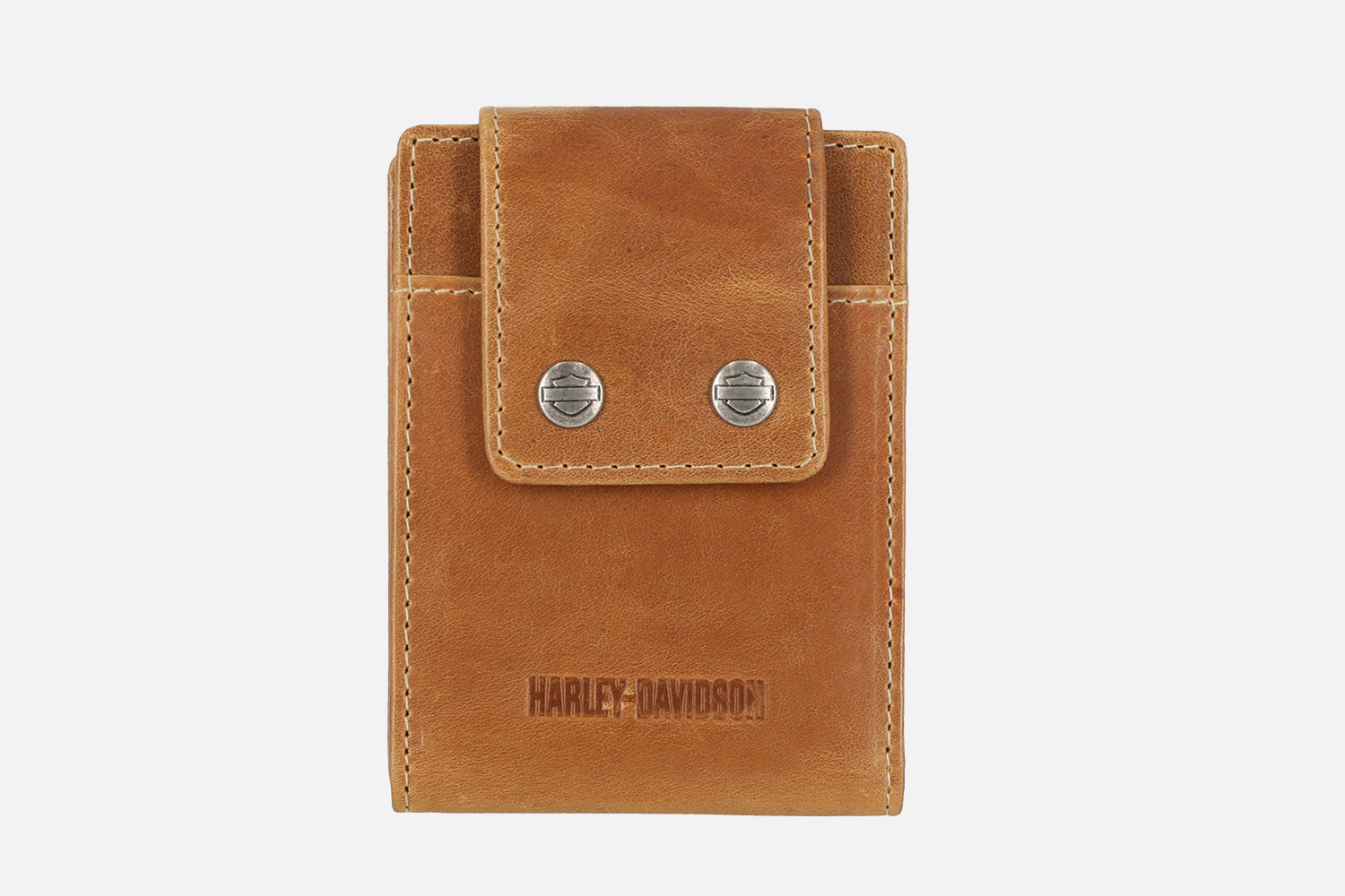 Harley-Davidson Smooth Grain Snap Leather Front Pocket Bifold Cognac Wallet