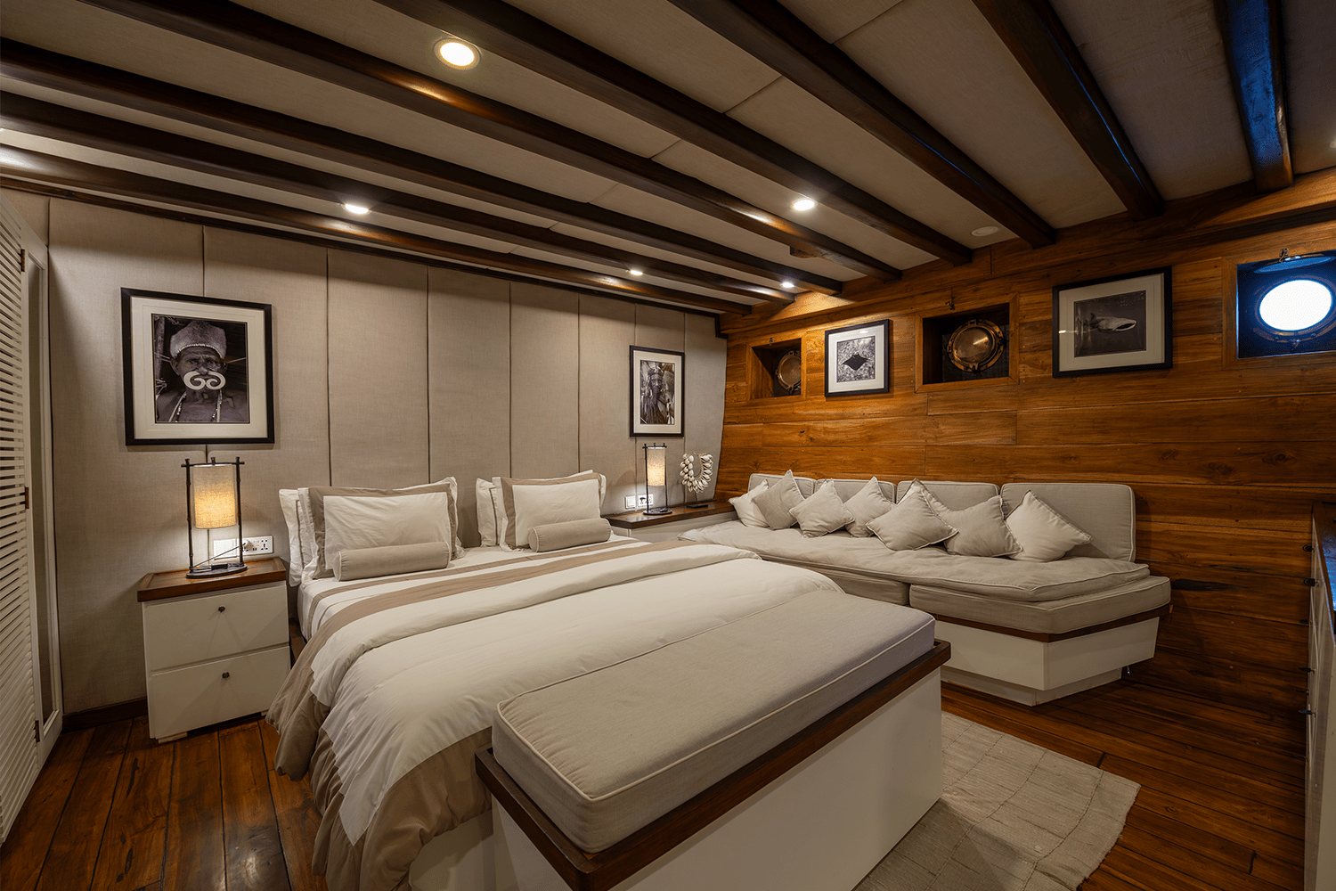 Spacious and plush, the Komodo suite is one of Prana’s nine cabins