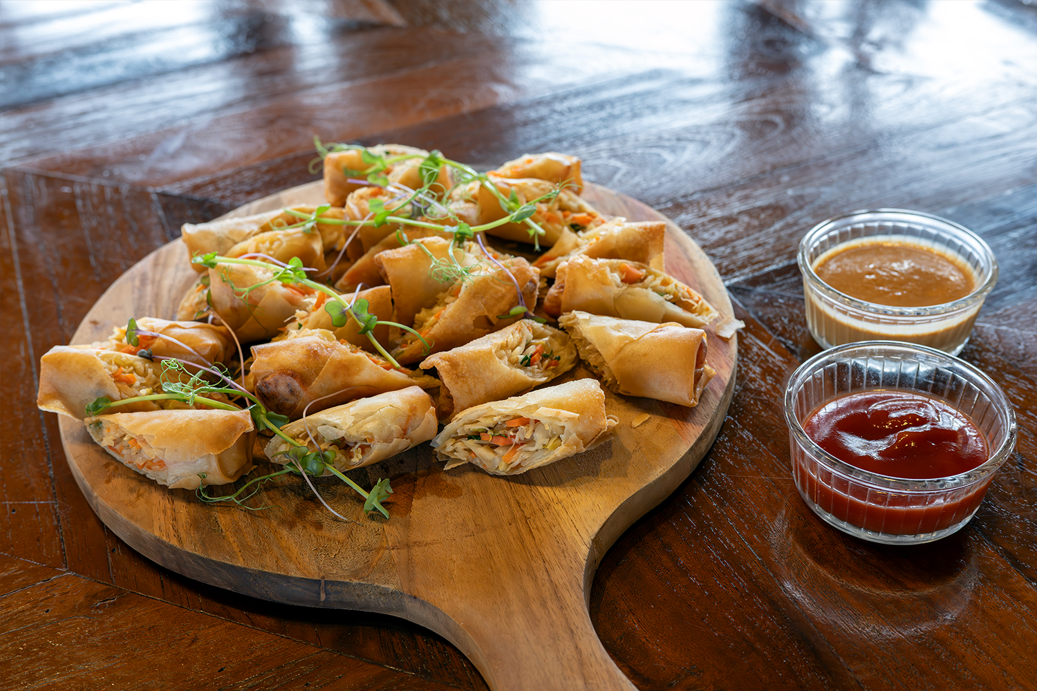 Snacking on spring rolls: Charter guests can choose from a range of cuisines, including Thai, Chinese and Japanese