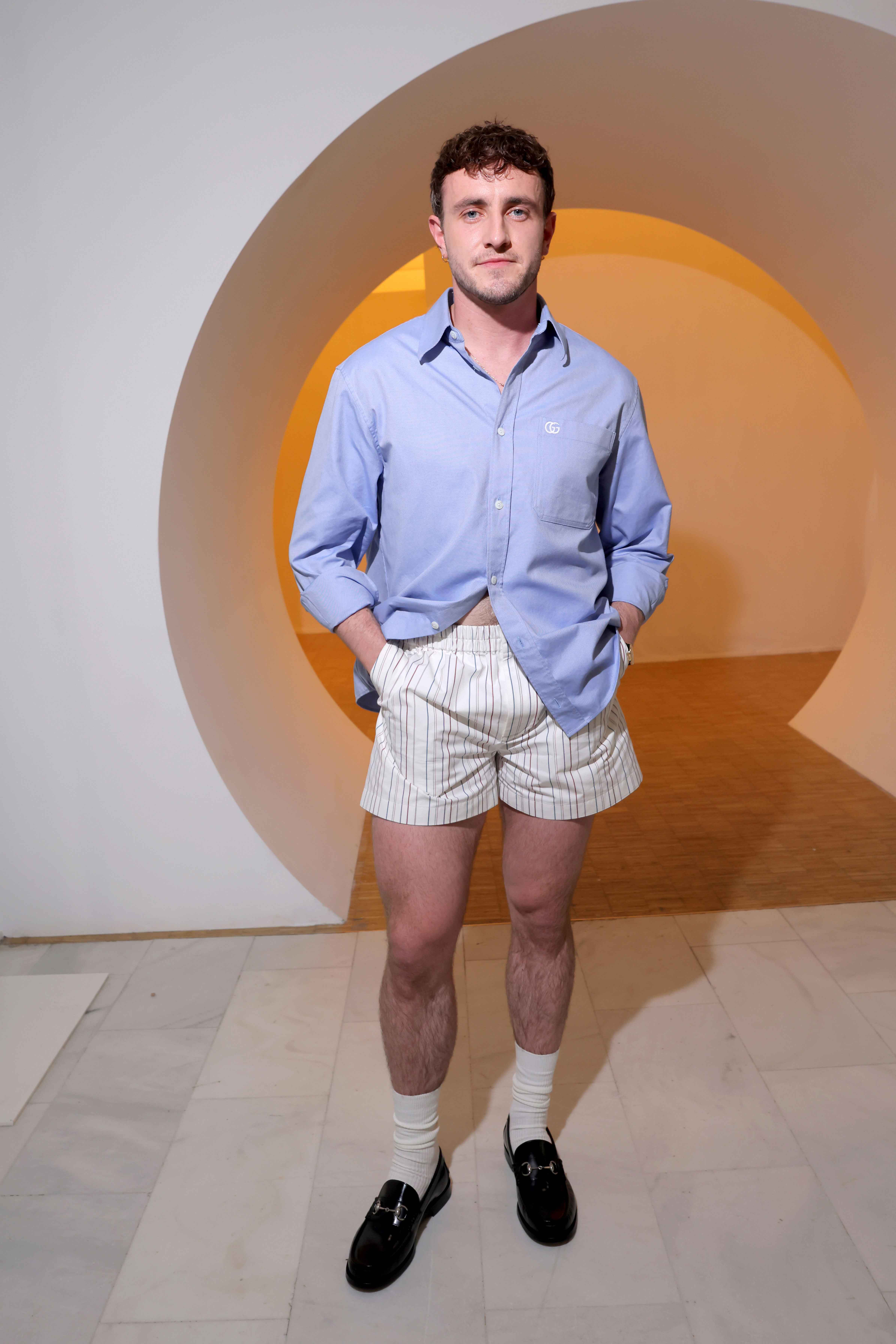 MILAN, ITALY - JUNE 17: Paul Mescal is seen front row at the Gucci Men's Spring Summer 2025 Fashion Show during the Milan Fashion Week Menswear Spring/Summer 2025 at Triennale di Milano on June 17, 2024 in Milan, Italy. (Photo by Victor Boyko/Getty Images for Gucci)