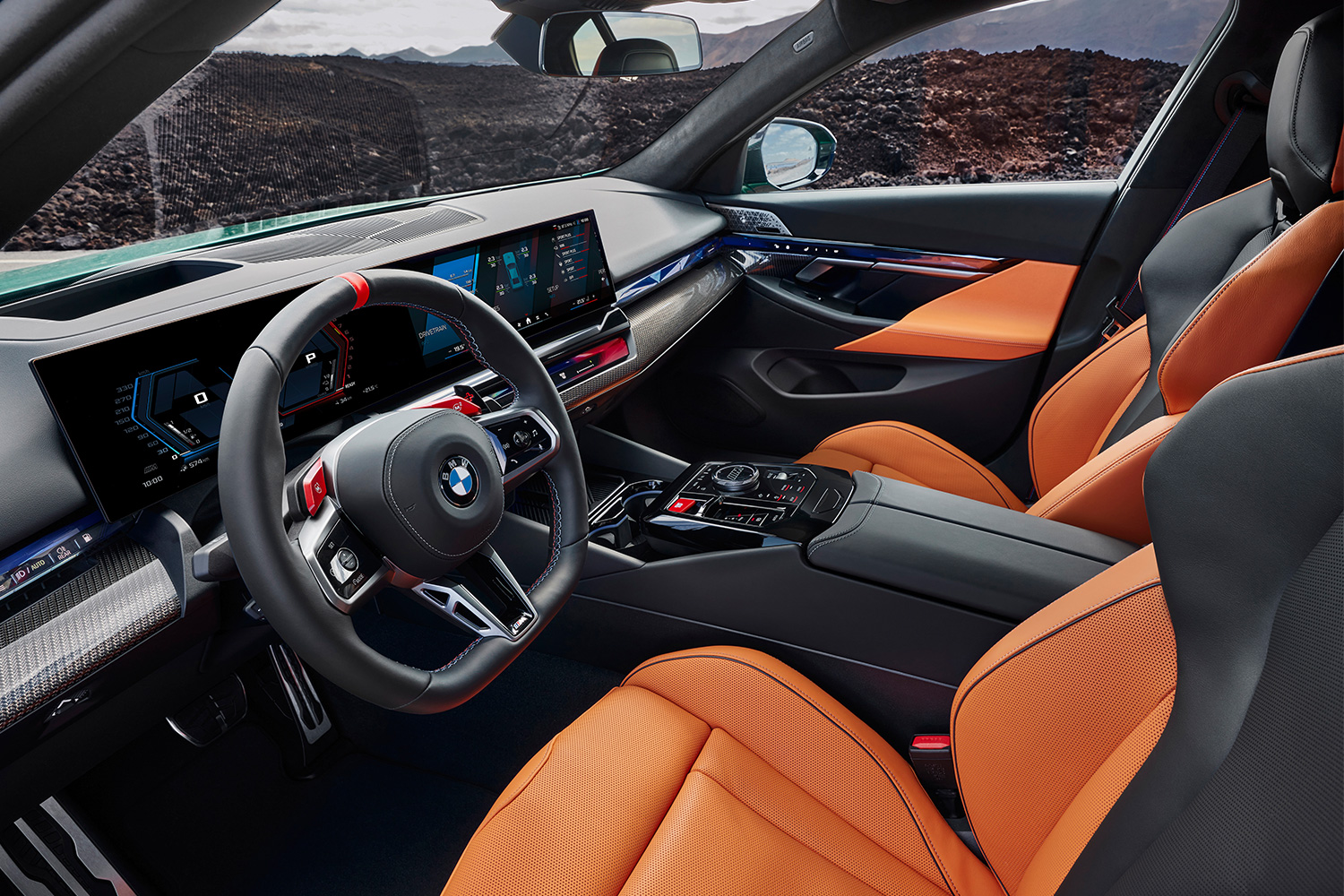 The interior of the 2025 BMW M5 plug-in hybrid sports sedan
