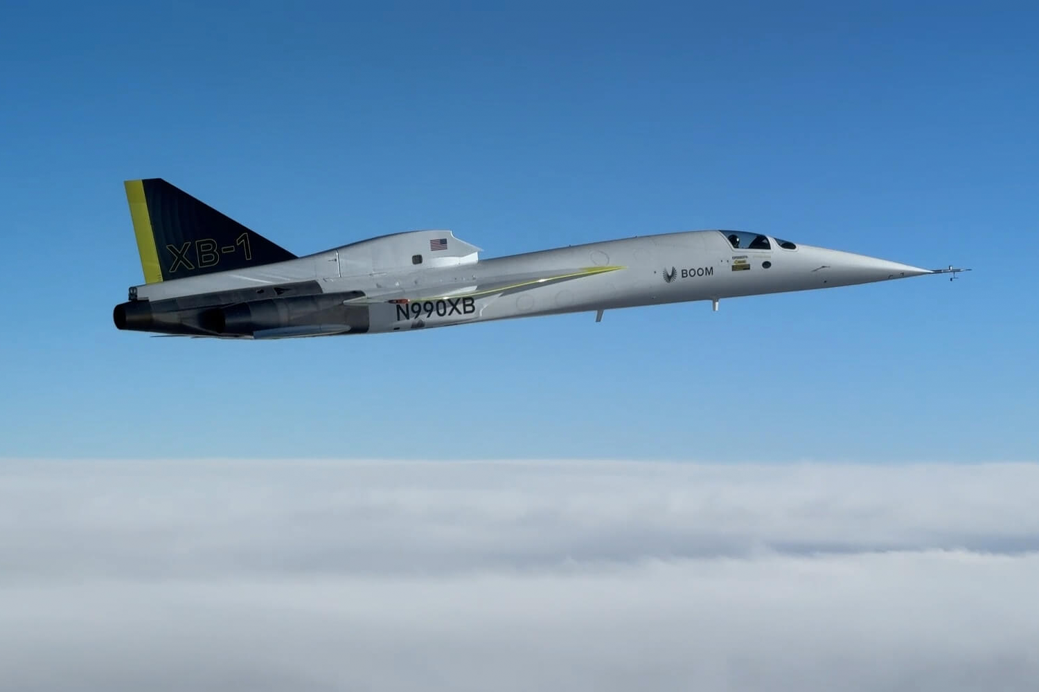Boom's XB-1 demonstrator aircraft, which broke the sound barrier for the first time on Tuesday January 28, 2025