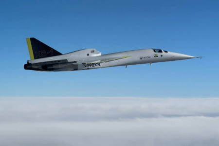 Boom's XB-1 demonstrator aircraft, which broke the sound barrier for the first time on Tuesday January 28, 2025