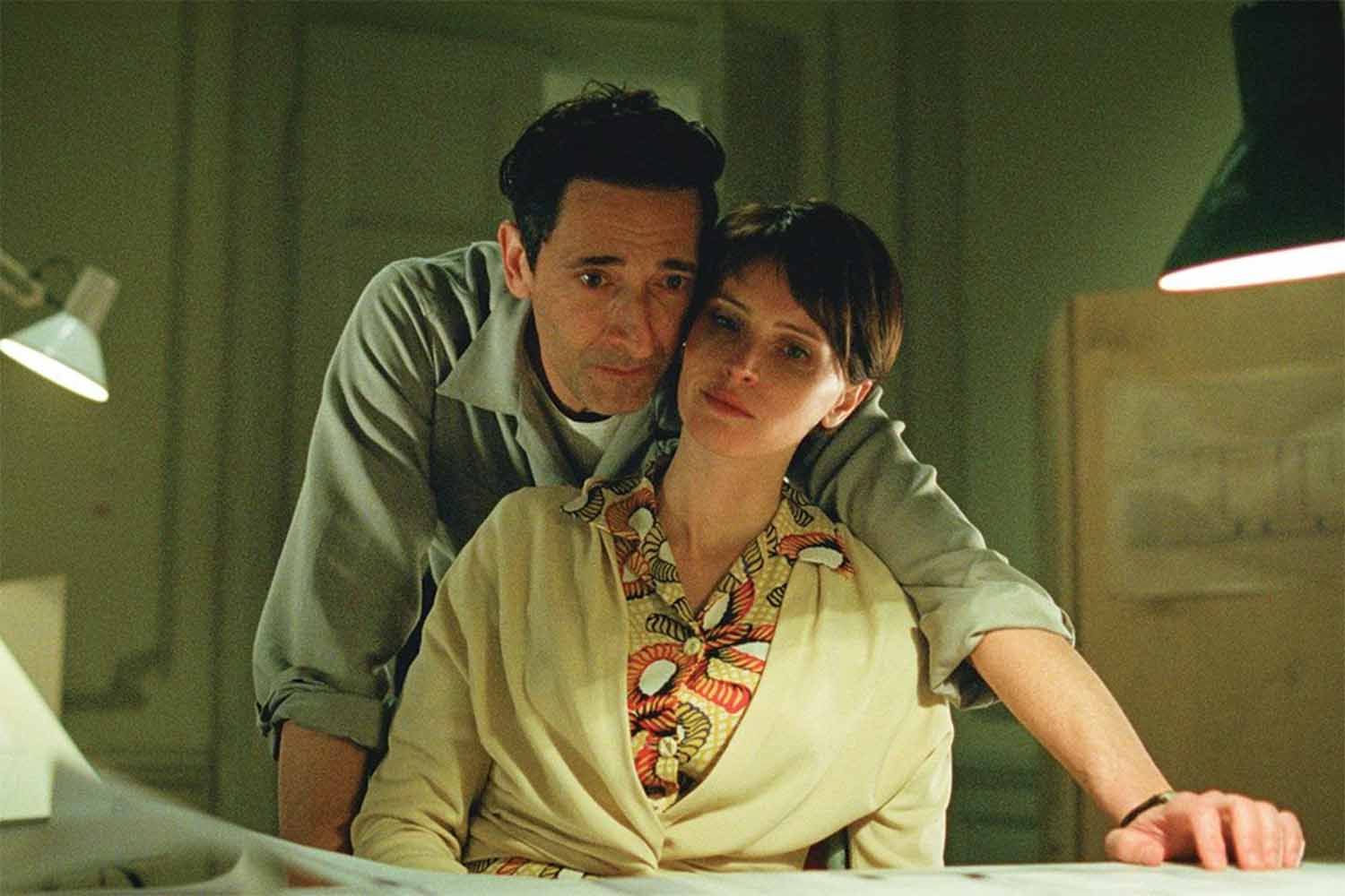 Adrien Brody and Felicity Jones in "The Brutalist"