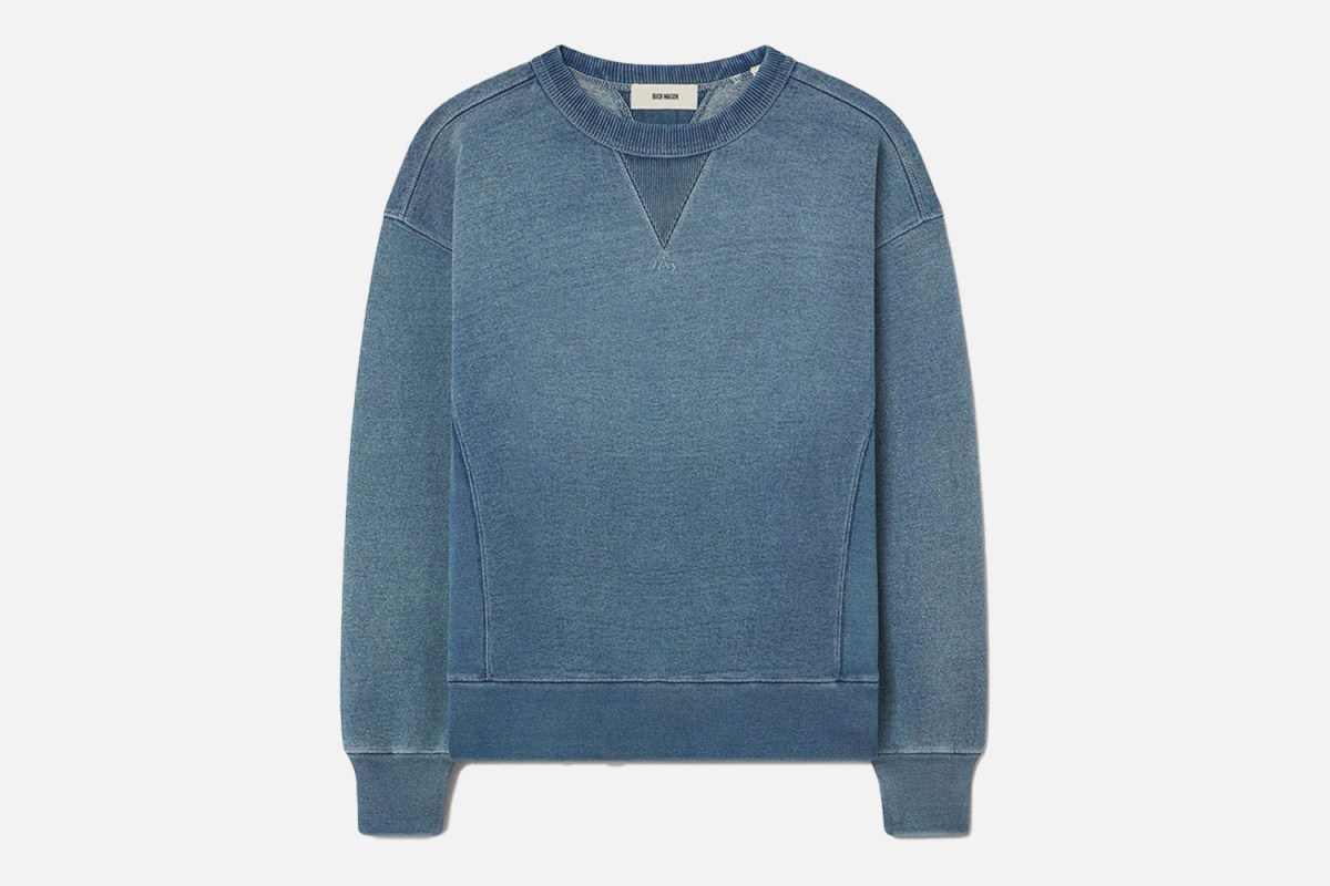 Buck Mason Indigo-Dipped Loopback Double V Crew Sweatshirt