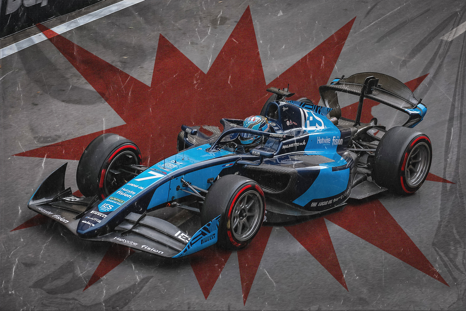 American driver Jak Crawford racing in Formula 2 for DAMS Lucas Oil
