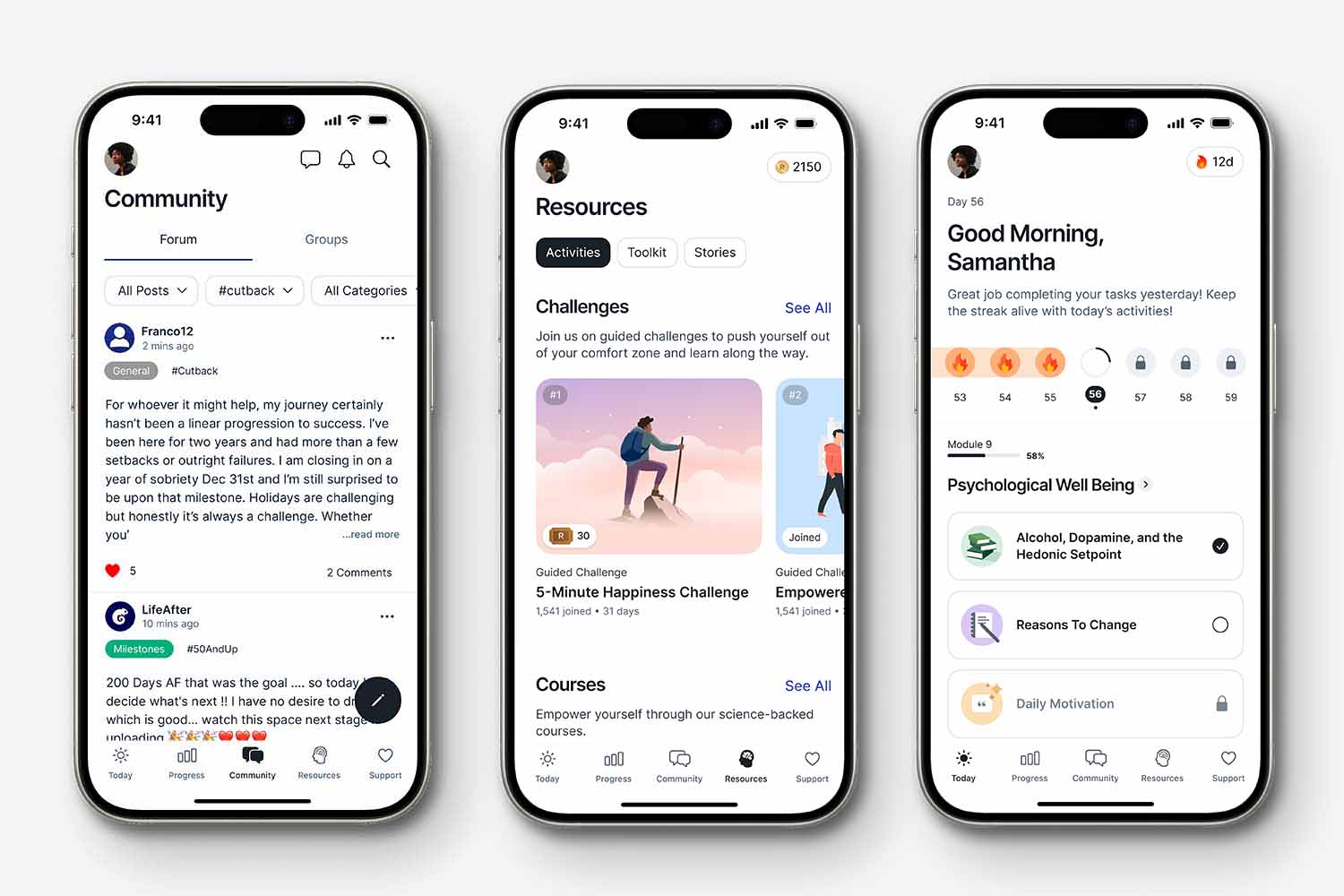 screenshots from Reframe app