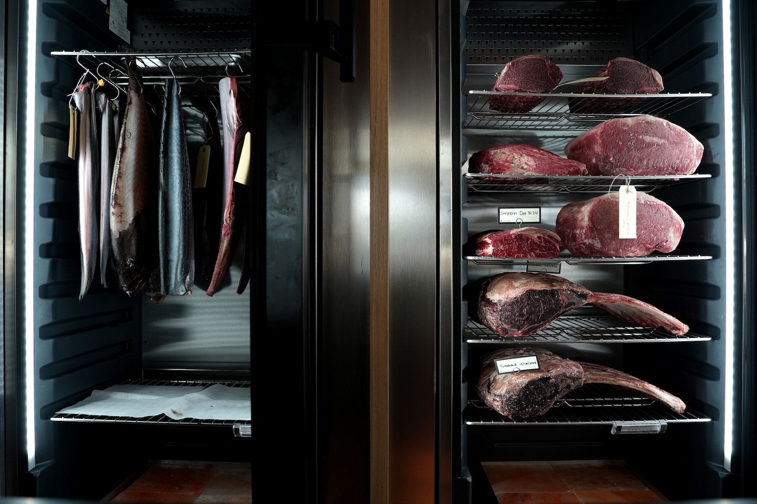 Fish and beef age next to each other at Modan