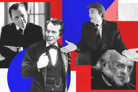 Anthony Hopkins as Richard Nixon, Raymond Massey as Abe Lincoln, Sebastian Stan as Donald Trump and Hopkins as John Quincy Adams, all Oscar-nominated performances of U.S. presidents