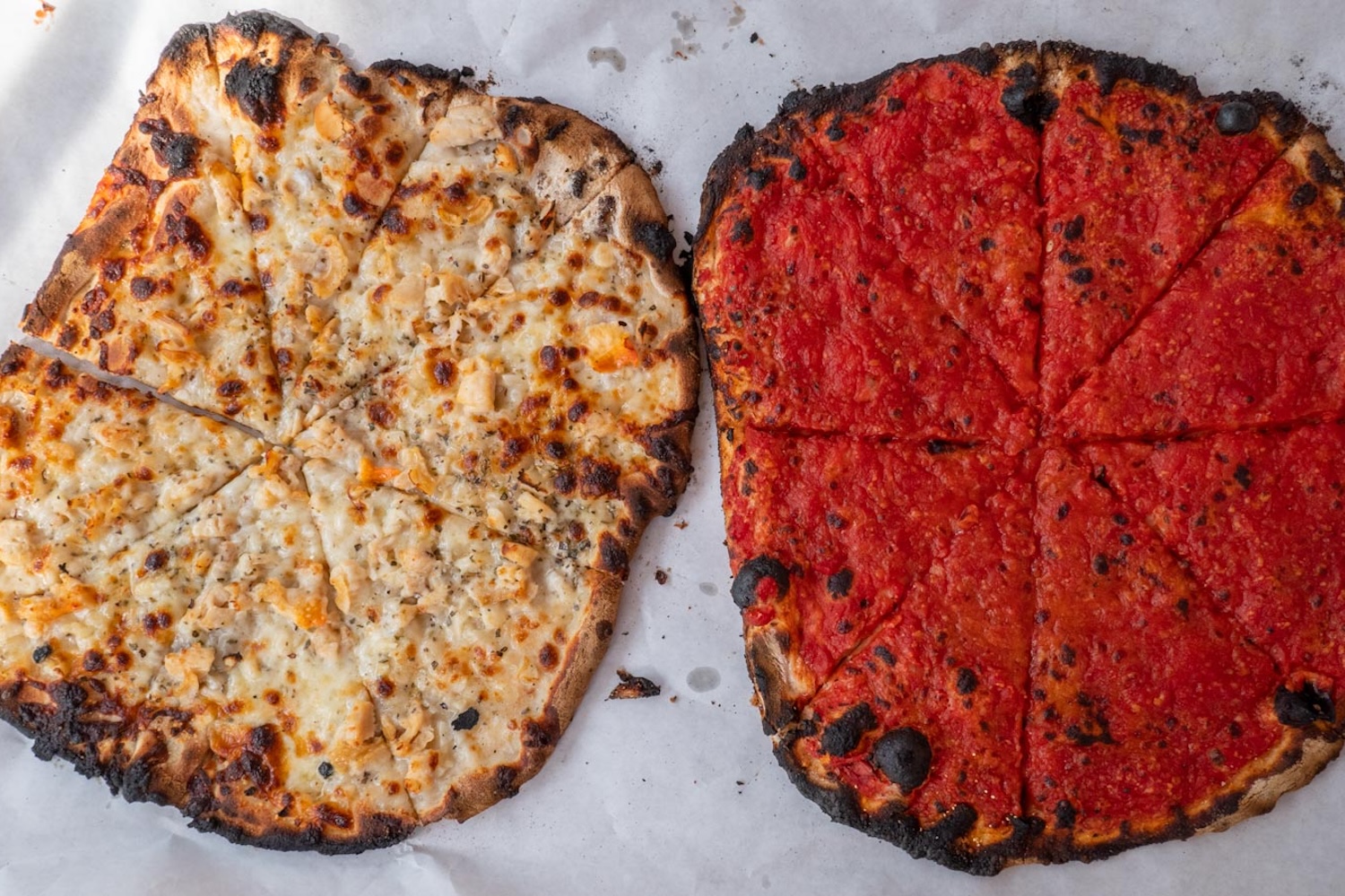 Clam pie & tomato pie from Sally's Apizza New Haven