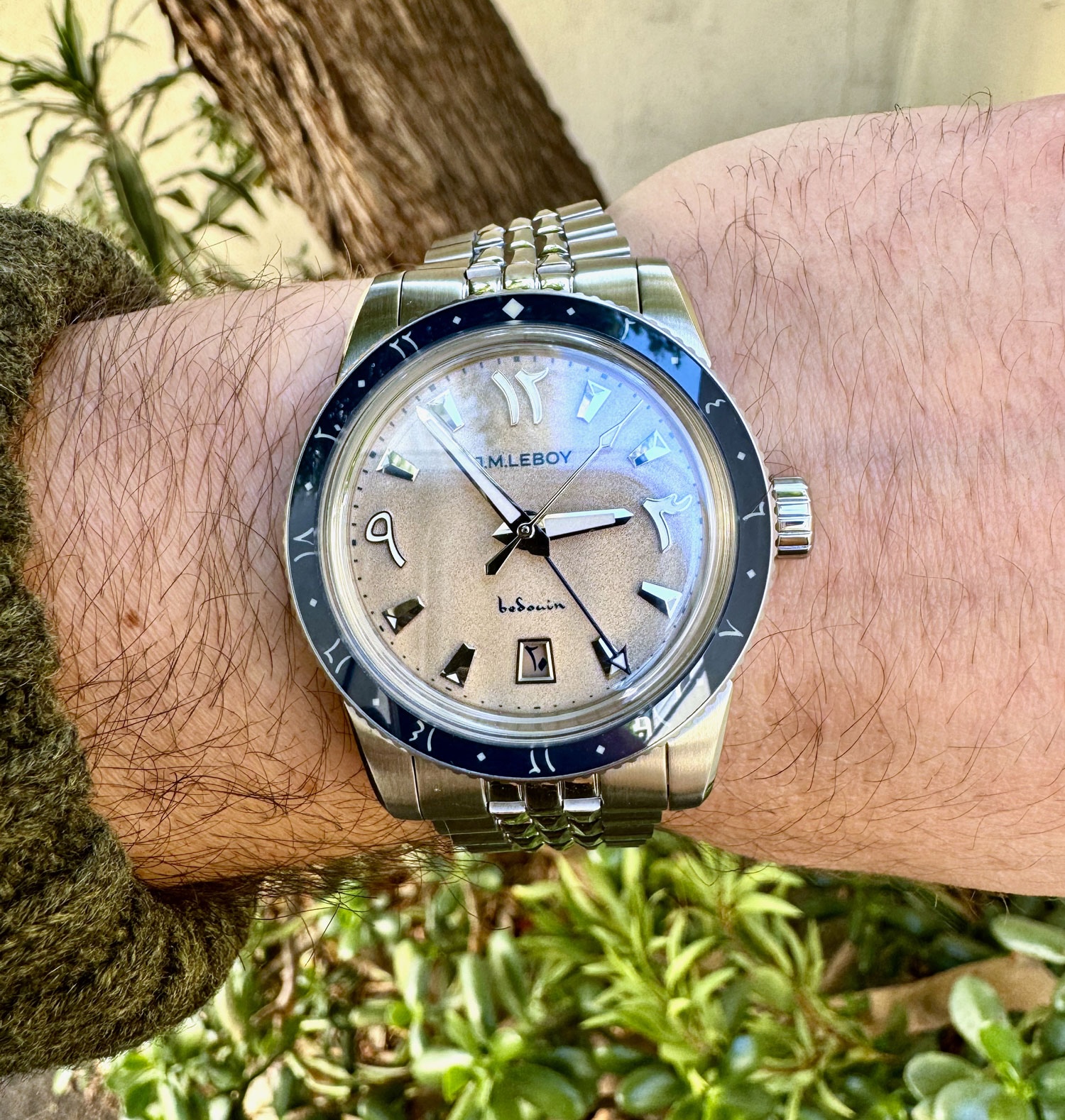The J.M. LeBoy Bedouin GMT watch with Eastern Arabic indices 